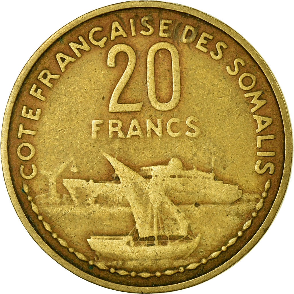 Coin, French Somaliland, 20 Francs, 1965, Paris, VF(20-25), Aluminum-Bronze