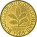 Coin, GERMANY - FEDERAL REPUBLIC, 10 Pfennig, 1988, Stuttgart, EF(40-45), Brass