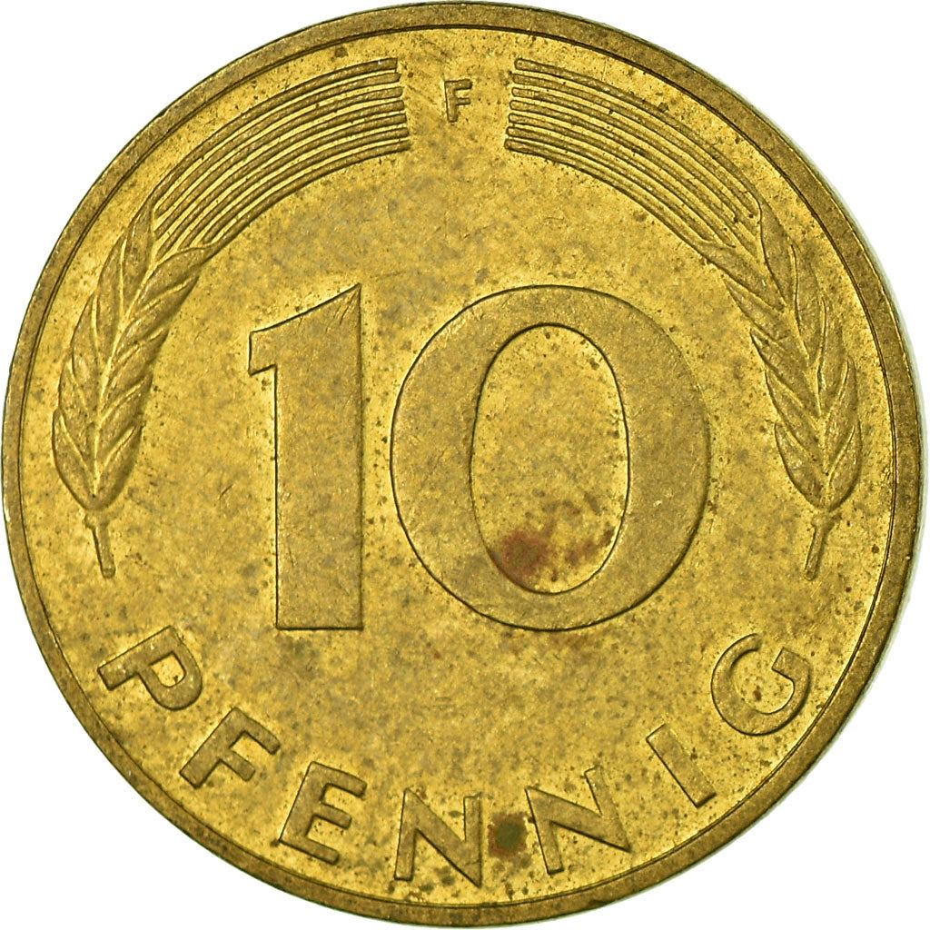 Coin, GERMANY - FEDERAL REPUBLIC, 10 Pfennig, 1988, Stuttgart, EF(40-45), Brass
