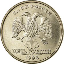 Moeda, Rússia, 5 Roubles, 1998, Saint-Petersburg, AU(55-58), Cobre Revestido a