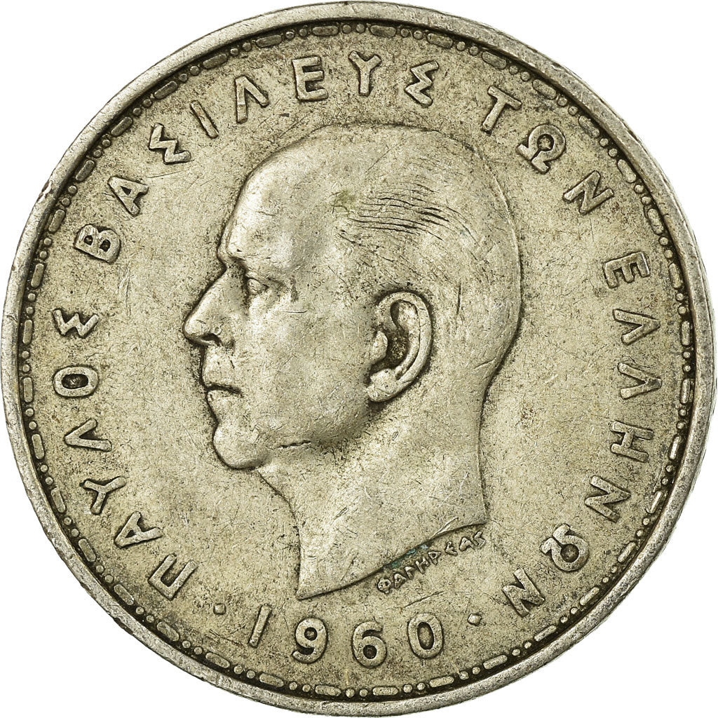 Coin, Greece, Paul I, 20 Drachmai, 1960, VF(30-35), Silver, KM:85