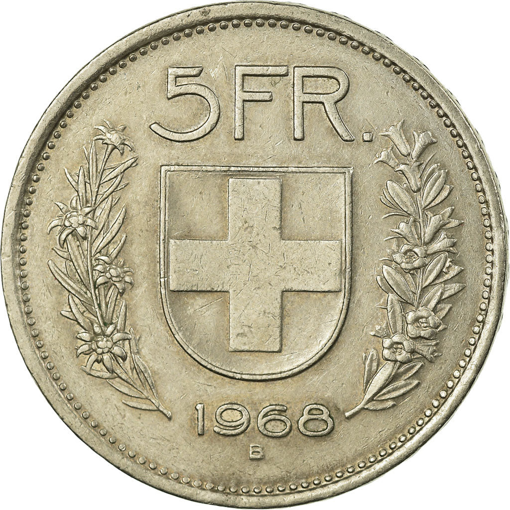 Coin, Switzerland, 5 Francs, 1968, Bern, EF(40-45), Copper-nickel, KM:40a.1
