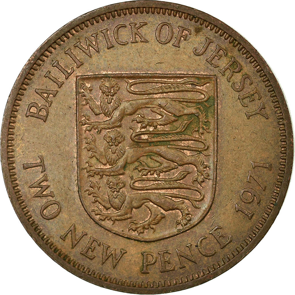 Coin, Jersey, Elizabeth II, 2 New Pence, 1971, EF(40-45), Bronze, KM:31