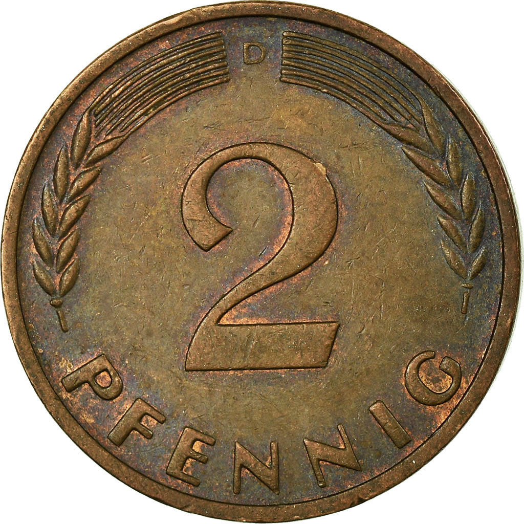 Moneta, GERMANIA - REPUBBLICA FEDERALE, 2 Pfennig, 1963, Munich, BB, Bronzo