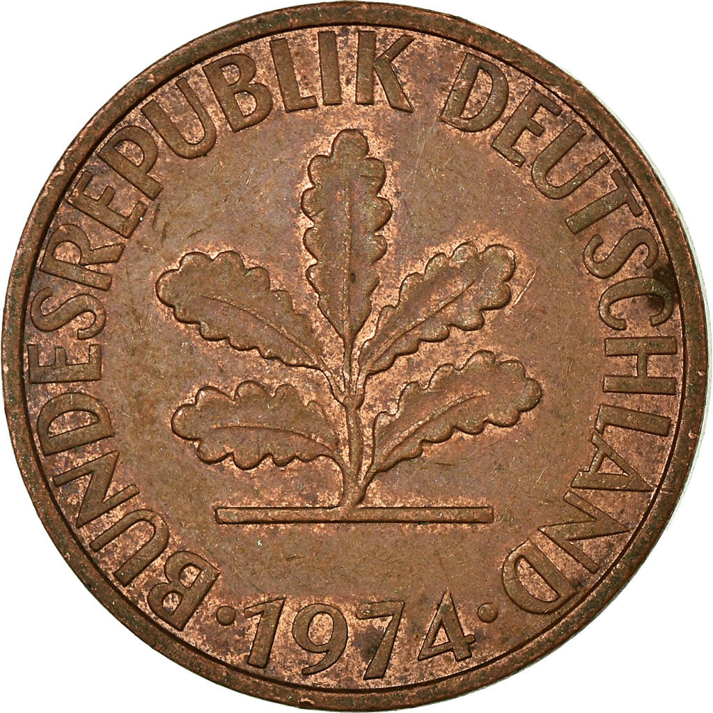 Coin, GERMANY - FEDERAL REPUBLIC, 2 Pfennig, 1974, Hambourg, EF(40-45), Copper
