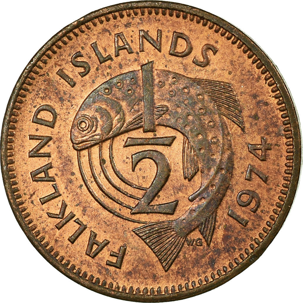 Moeda, Ilhas Falkland, Elizabeth II, 1/2 Penny, 1974, EF(40-45), Bronze, KM:1