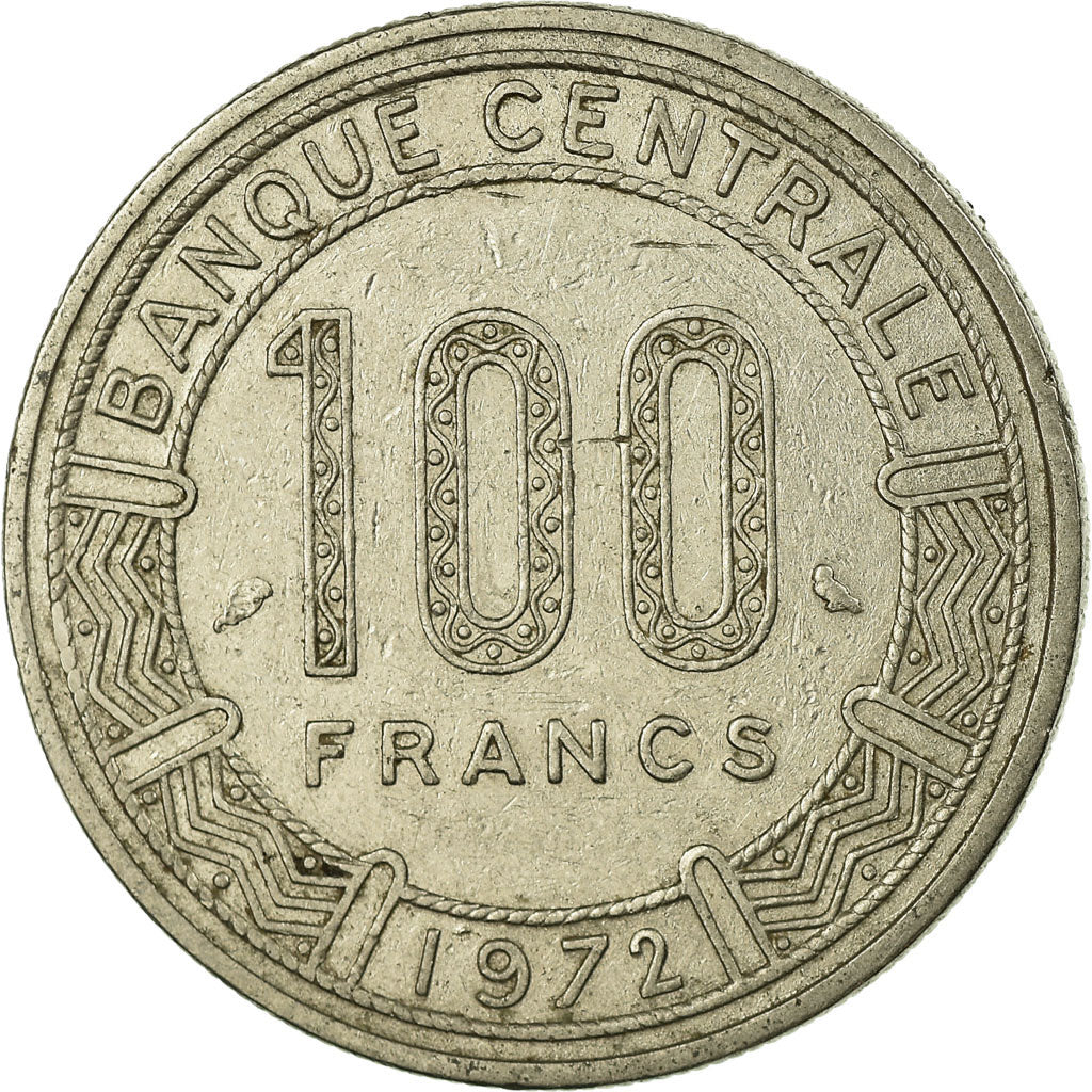 Coin, Central African Republic, 100 Francs, 1972, EF(40-45), Nickel, KM:6