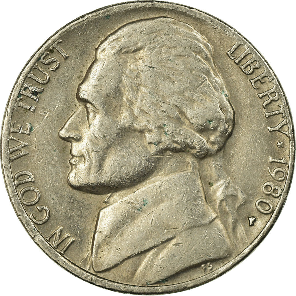 Monnaie, États-Unis, Jefferson Nickel, 5 Cents, 1980, U.S. Mint, Philadelphie