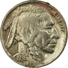 Monnaie, États-Unis, Buffalo Nickel, 5 Cents, 1936, U.S. Mint, Philadelphie