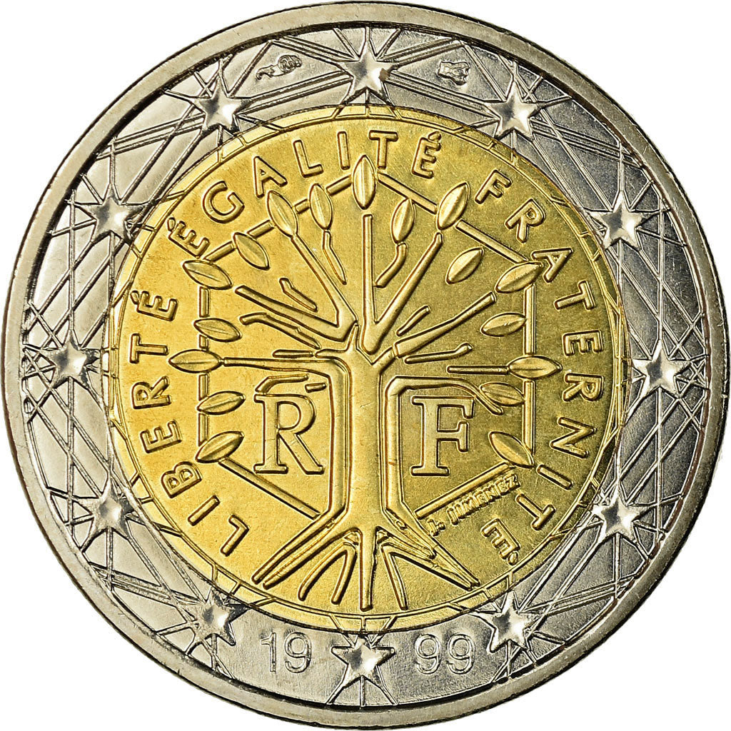 France, 2 Euro, 1999, MS(65-70), Bi-Metallic, KM:1289