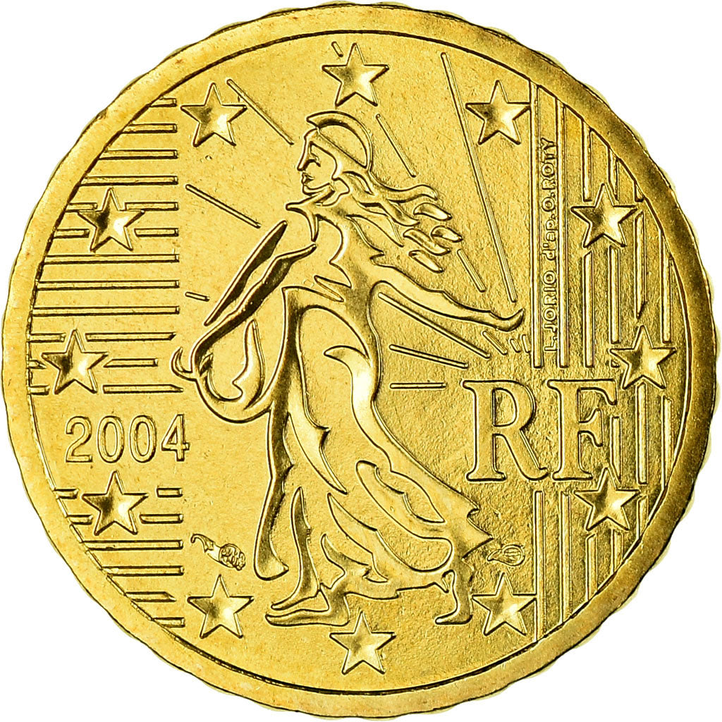 France, 10 Euro Cent, 2004, MS(65-70), Brass, KM:1285
