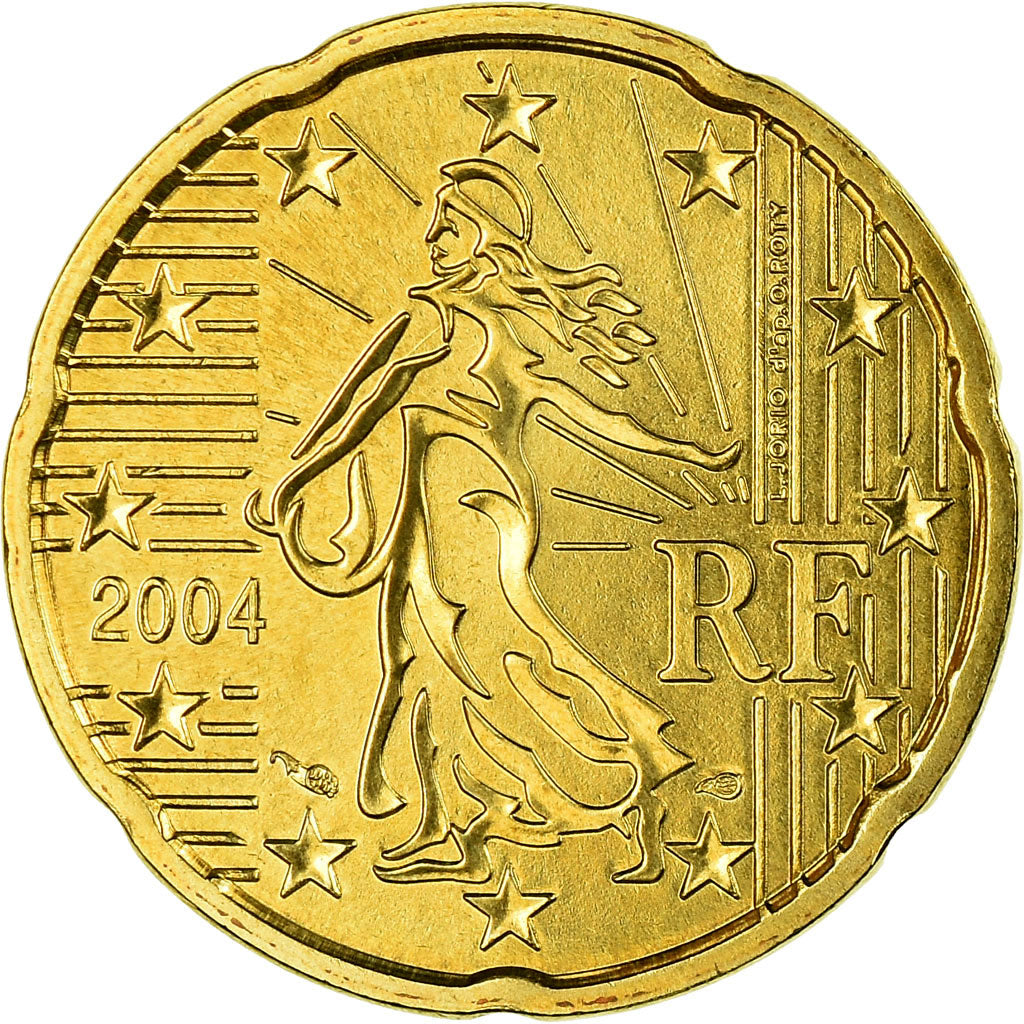 France, 20 Euro Cent, 2004, MS(65-70), Brass, KM:1286