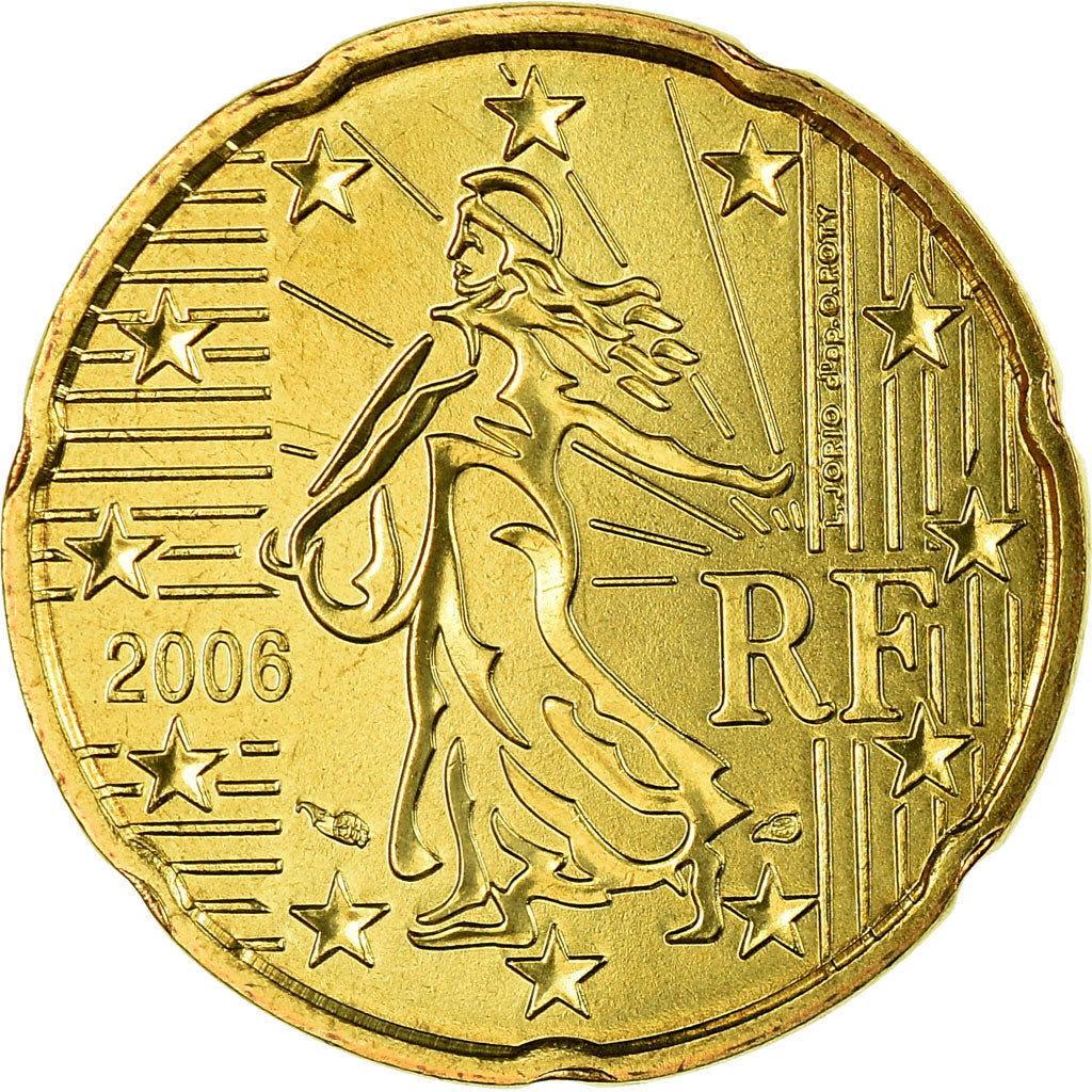 France, 20 Euro Cent, 2006, MS(65-70), Brass, KM:1286
