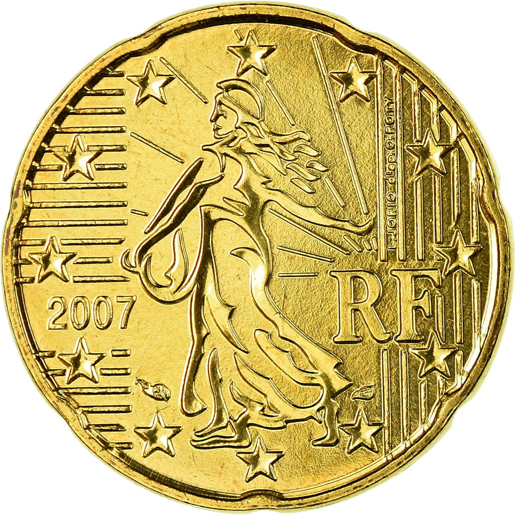 Francja, 20 Euro Cent, 2007, Paris, MS(65-70), Mosiądz, KM:1411