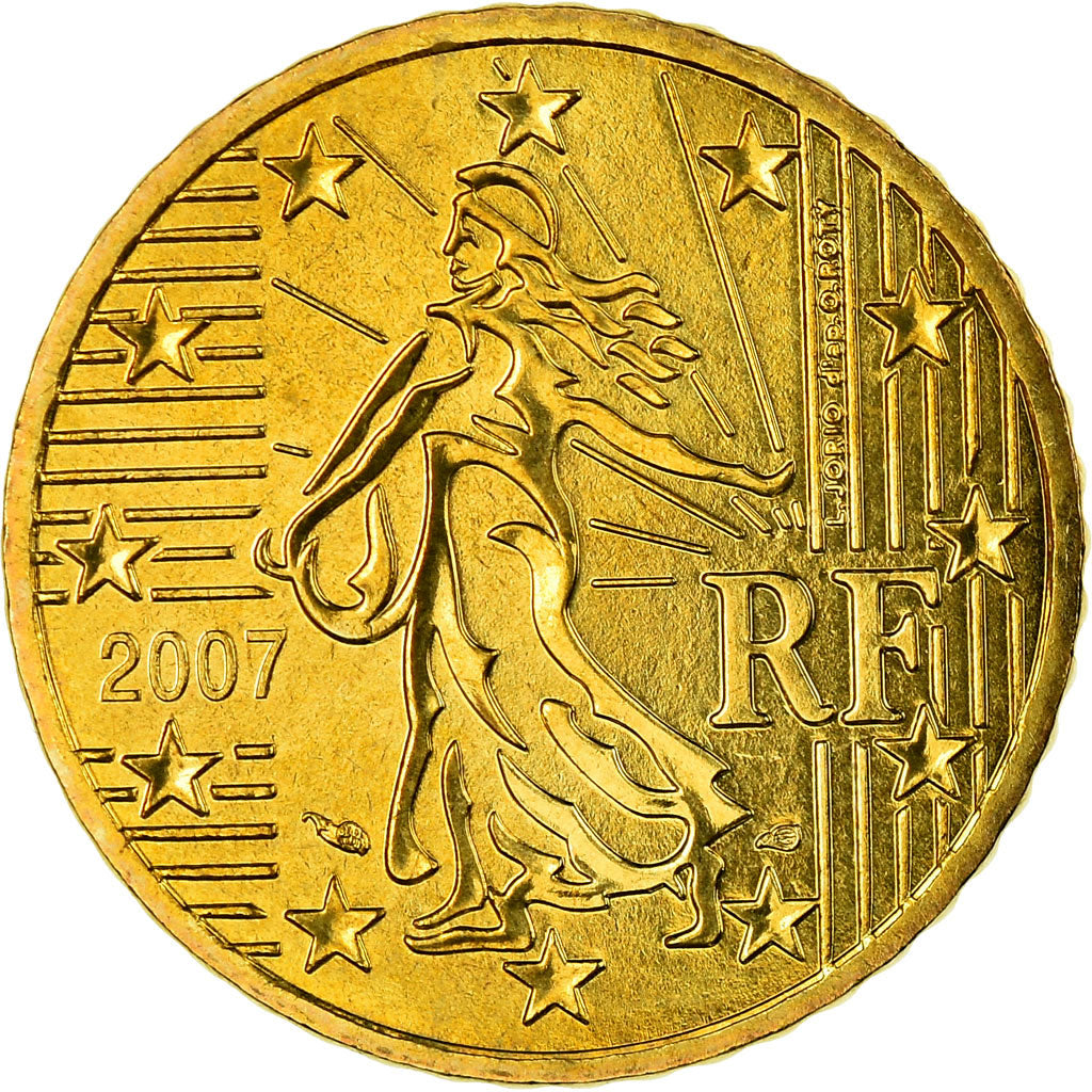 France, 50 Euro Cent, 2007, MS(65-70), Brass, KM:1412