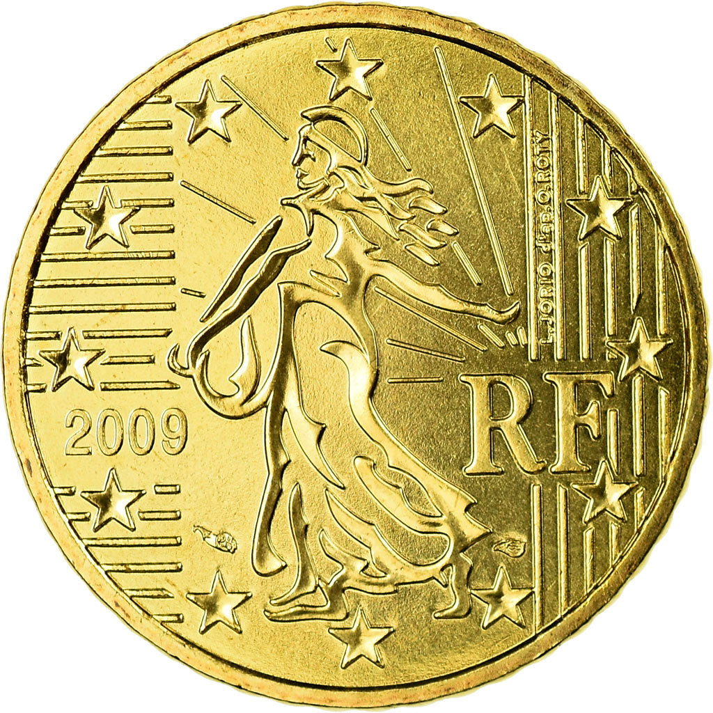 France, 50 Euro Cent, 2009, MS(65-70), Brass, KM:1412