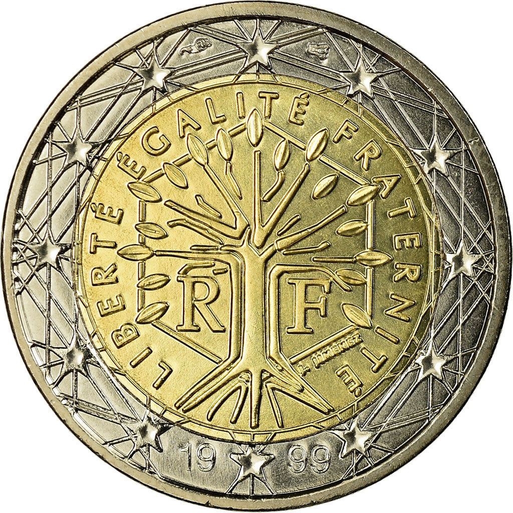 France, 2 Euro, 1999, MS(65-70), Bi-Metallic, KM:1289