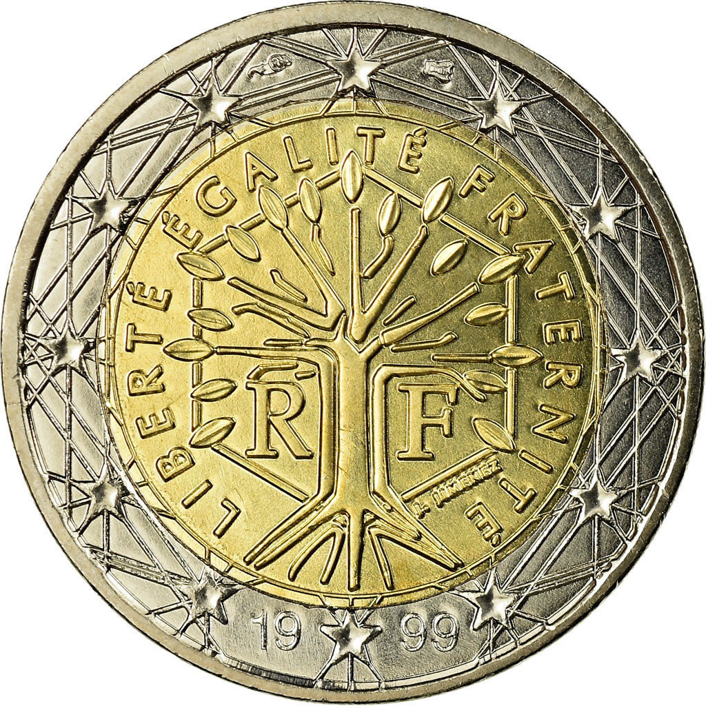France, 2 Euro, 1999, MS(65-70), Bi-Metallic, KM:1289