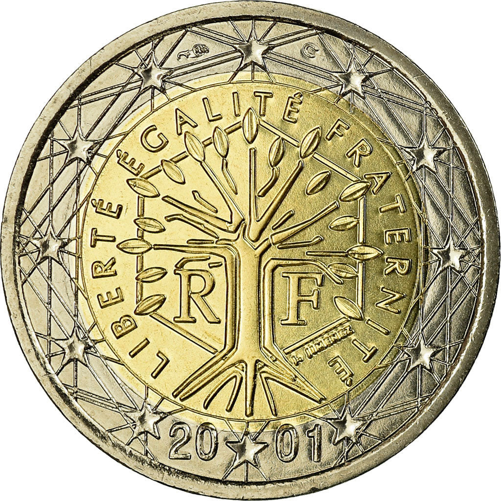 France, 2 Euro, 2001, MS(65-70), Bi-Metallic, KM:1289