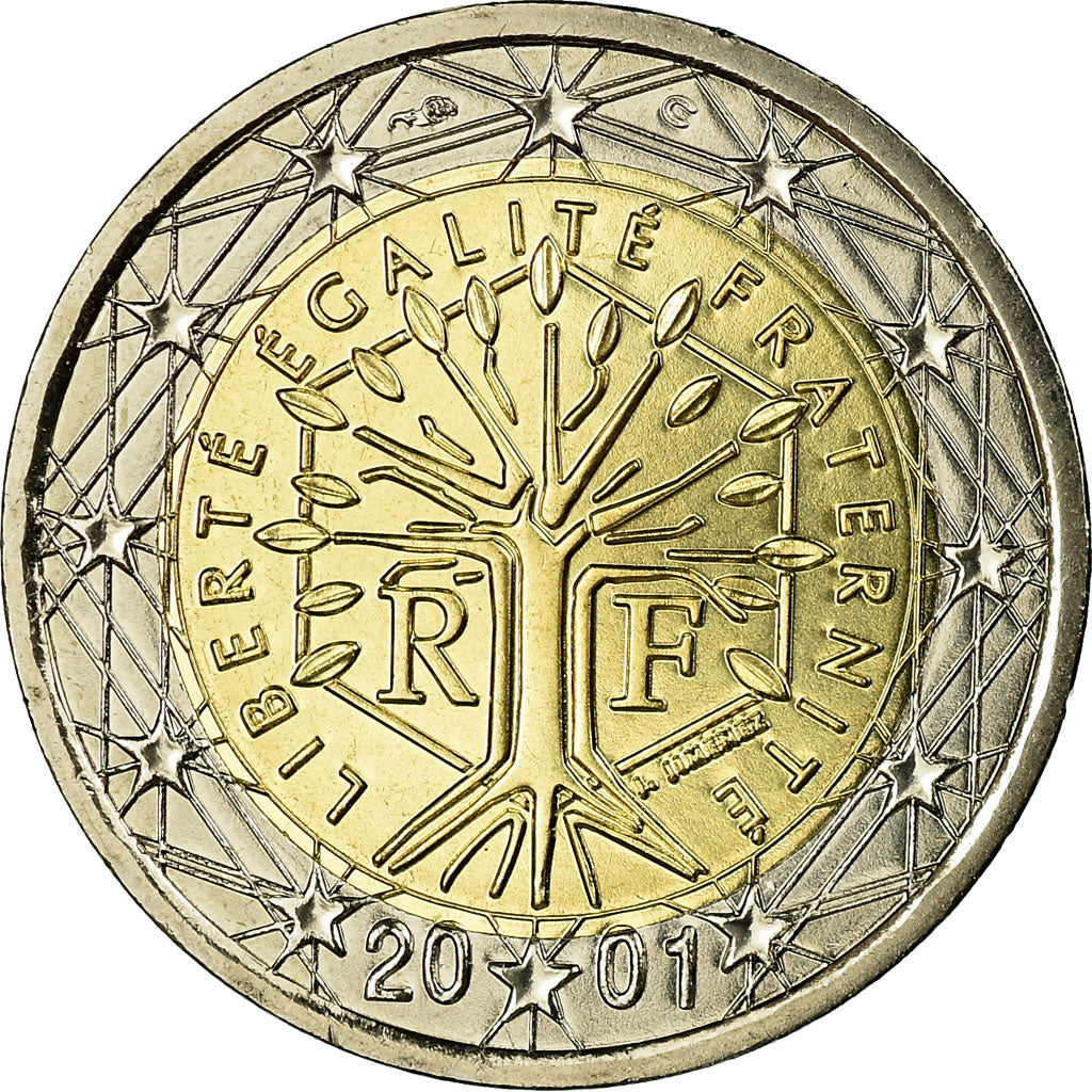 France, 2 Euro, 2001, MS(65-70), Bi-Metallic, KM:1289