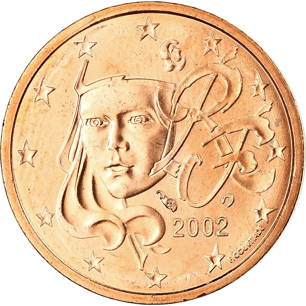 France, 2 Euro Cent, 2002, MS(65-70), Copper Plated Steel, KM:1283