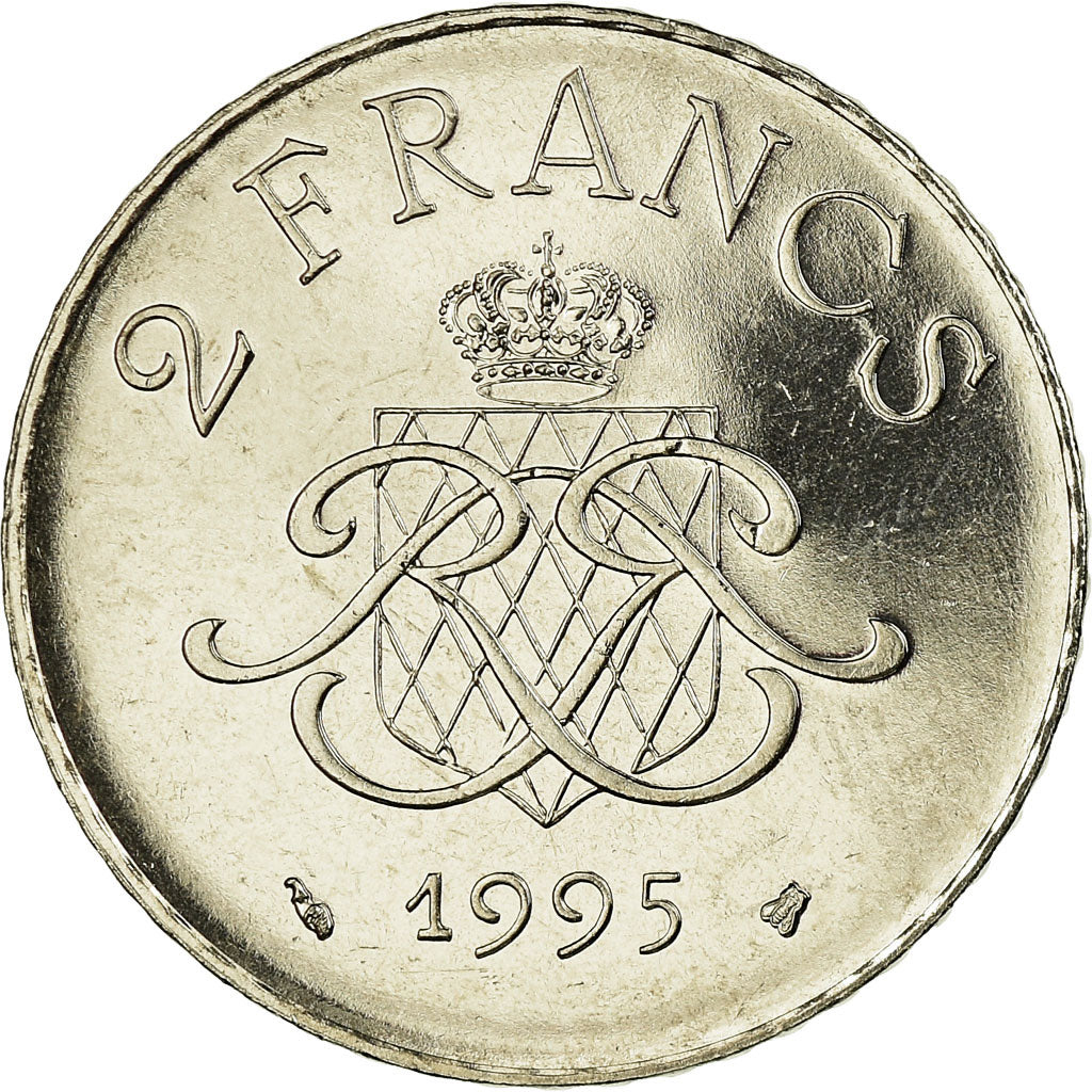 Coin, Monaco, Rainier III, 2 Francs, 1995, MS(65-70), Nickel, KM:166, Gadoury:MC