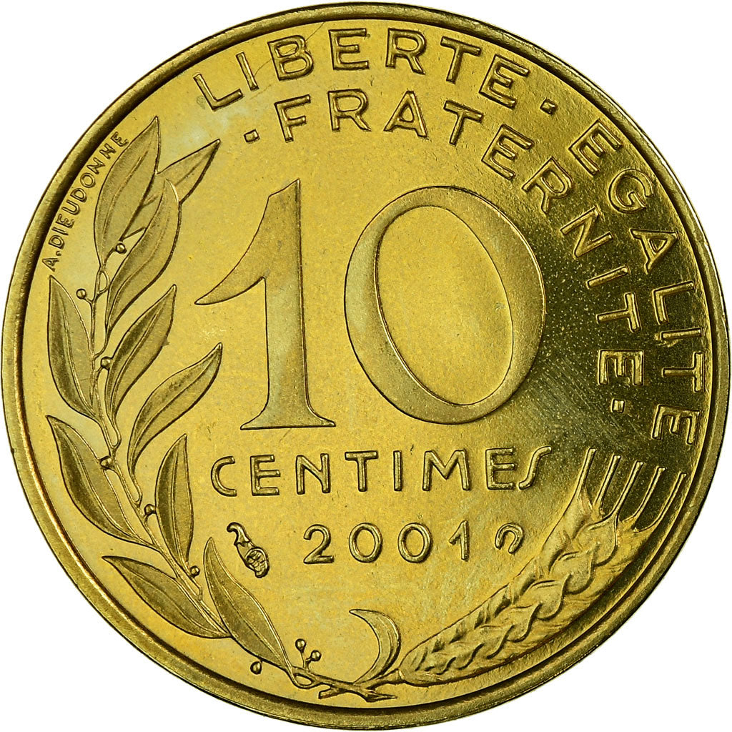 Munten, Frankrijk, Marianne, 10 Centimes, 2001, Paris, FDC, Aluminum-Bronze
