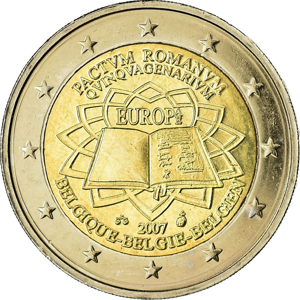 Belgia, 2 Euro, Traité de Rome 50 ans, 2007, Brussels, MS(65-70), Bimetaliczny
