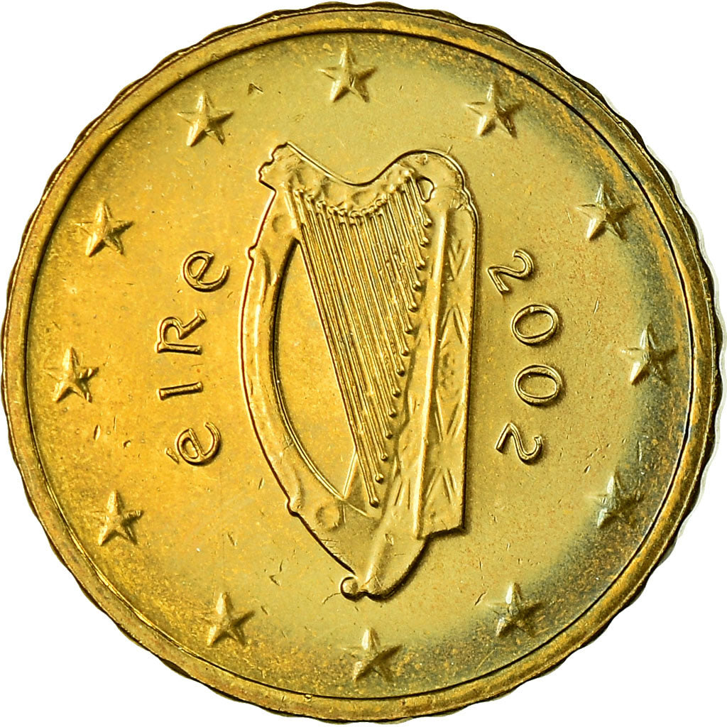 IRELAND REPUBLIC, 10 Euro Cent, 2002, AU(55-58), Brass, KM:35