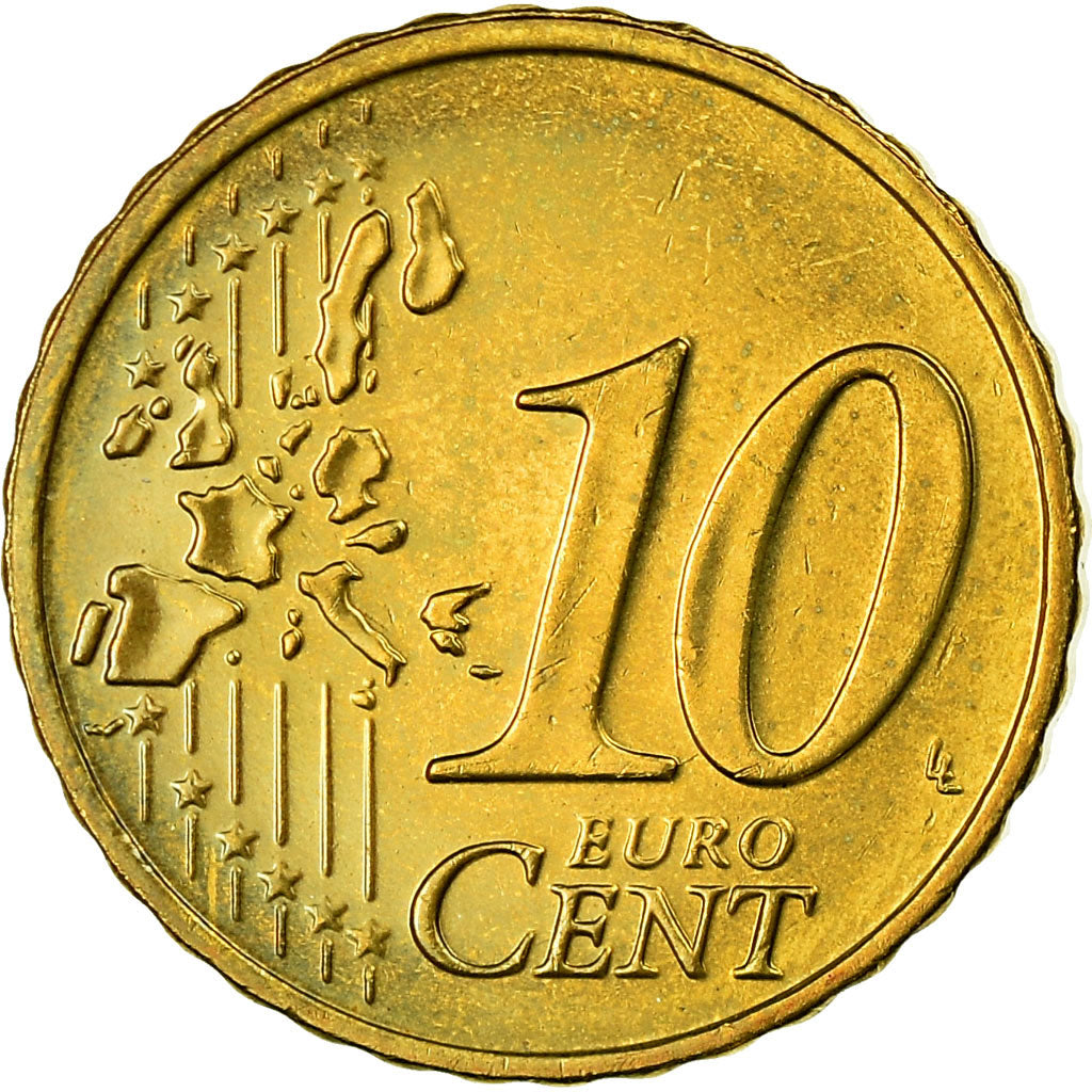 IRELAND REPUBLIC, 10 Euro Cent, 2002, AU(55-58), Brass, KM:35