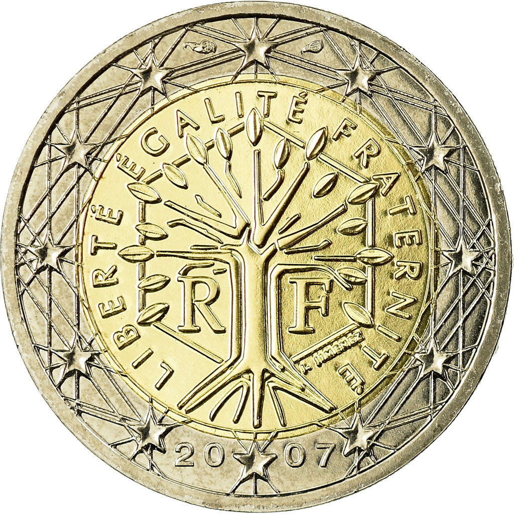 France, 2 Euro, 2007, MS(65-70), Bi-Metallic, KM:1414