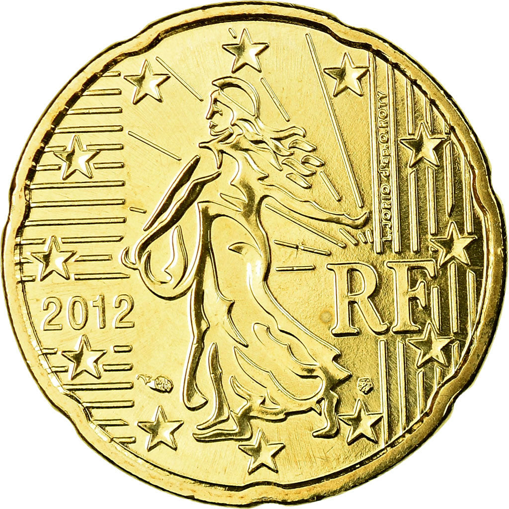 France, 20 Euro Cent, 2012, MS(65-70), Brass, KM:1411