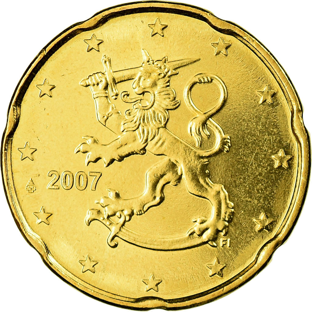 Finlândia, 20 Euro Cent, 2007, MS(65-70), Latão, KM:127
