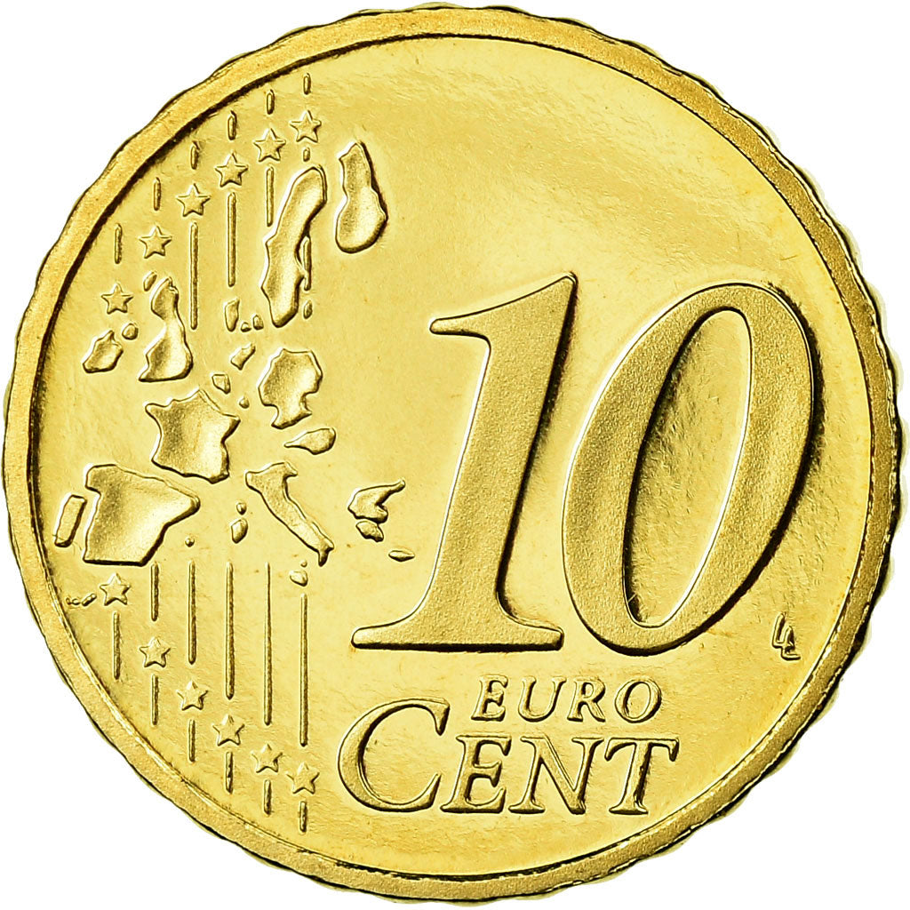 GERMANY - FEDERAL REPUBLIC, 10 Euro Cent, 2002, Proof, MS(65-70), Brass, KM:210