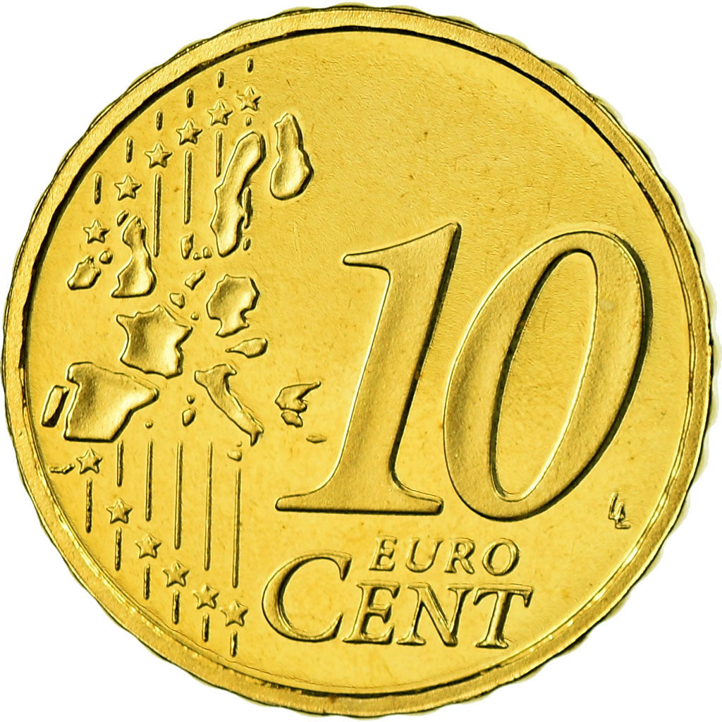 GERMANY - FEDERAL REPUBLIC, 10 Euro Cent, 2002, Proof, MS(65-70), Brass, KM:210