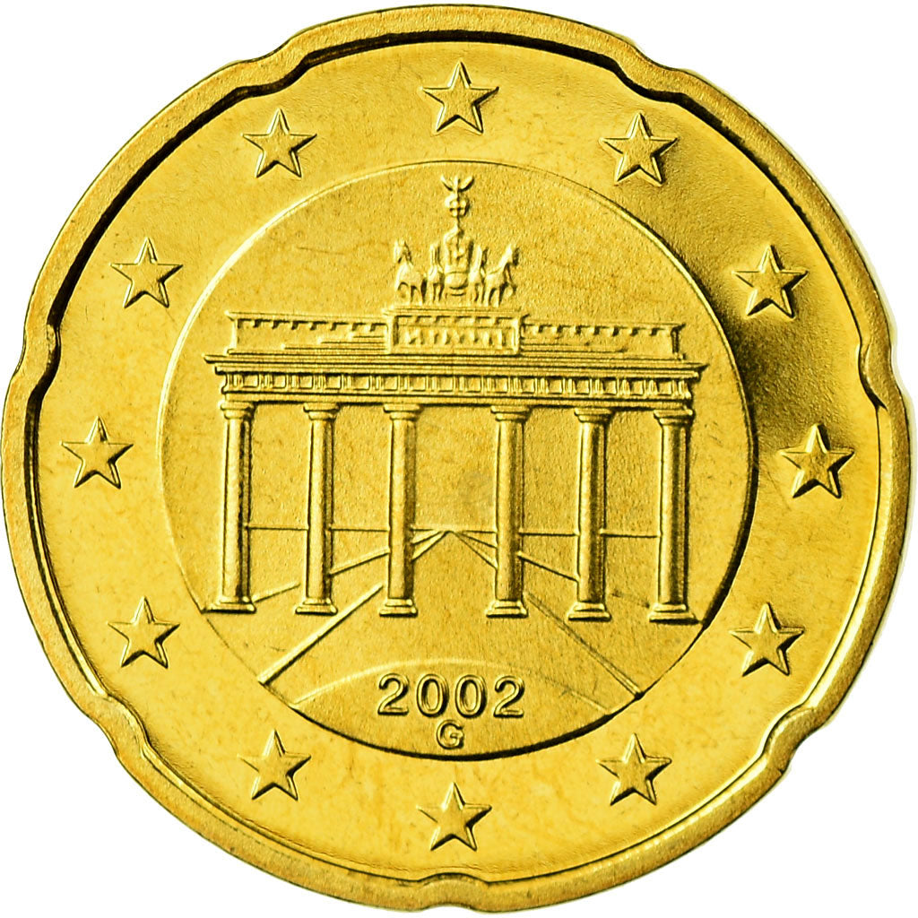GERMANY - FEDERAL REPUBLIC, 20 Euro Cent, 2002, Proof, MS(65-70), Brass, KM:211