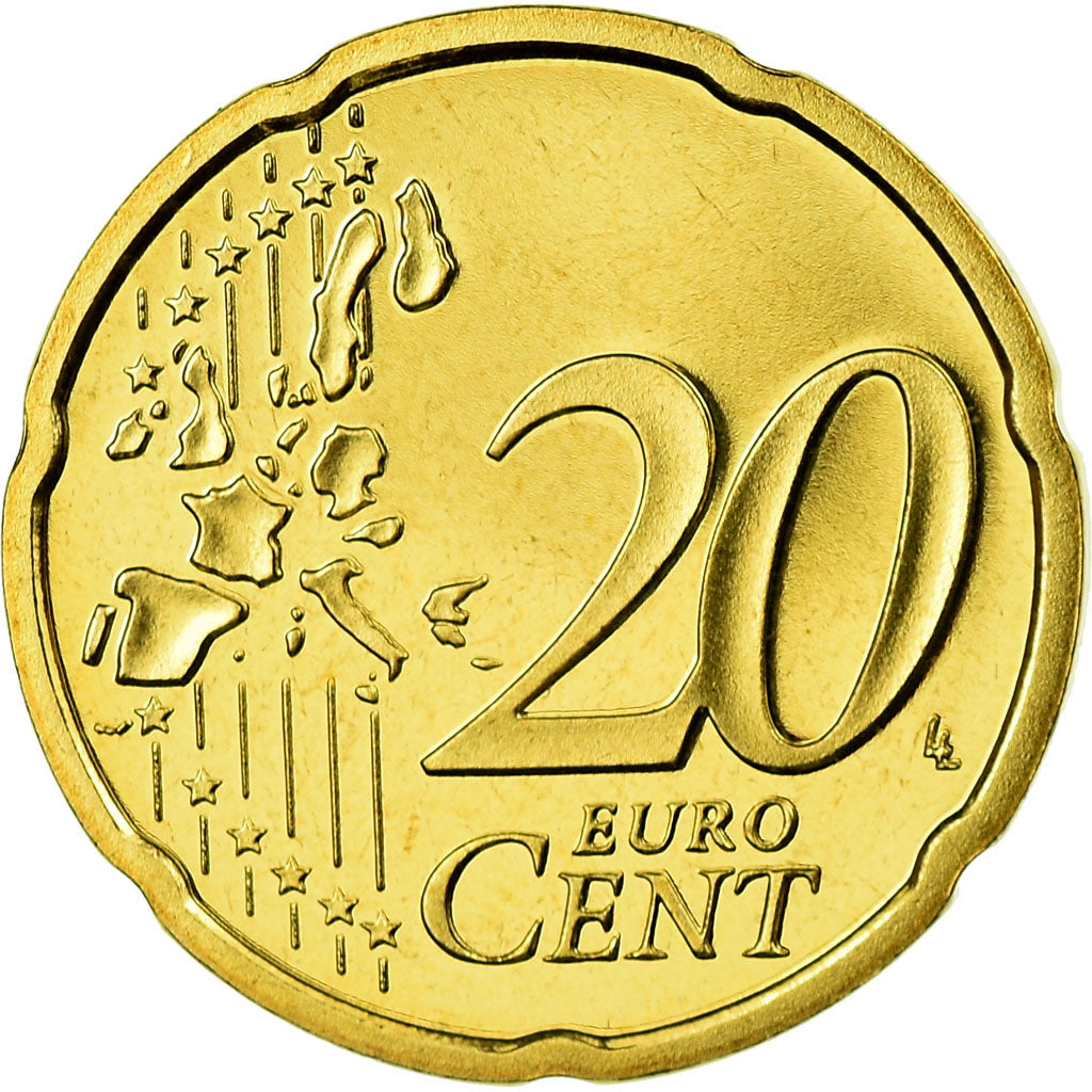 GERMANY - FEDERAL REPUBLIC, 20 Euro Cent, 2002, Proof, MS(65-70), Brass, KM:211