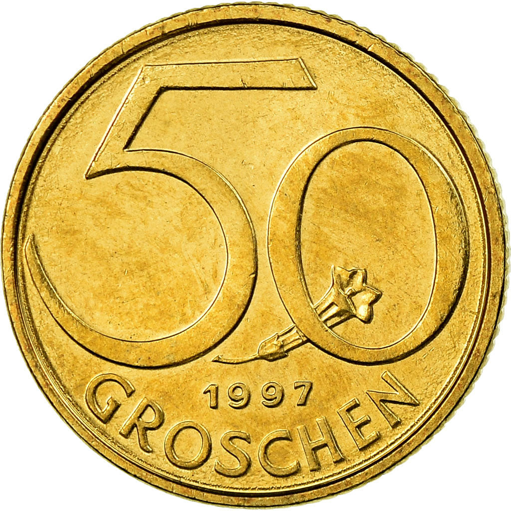 Coin, Austria, 50 Groschen, 1997, AU(55-58), Aluminum-Bronze, KM:2885