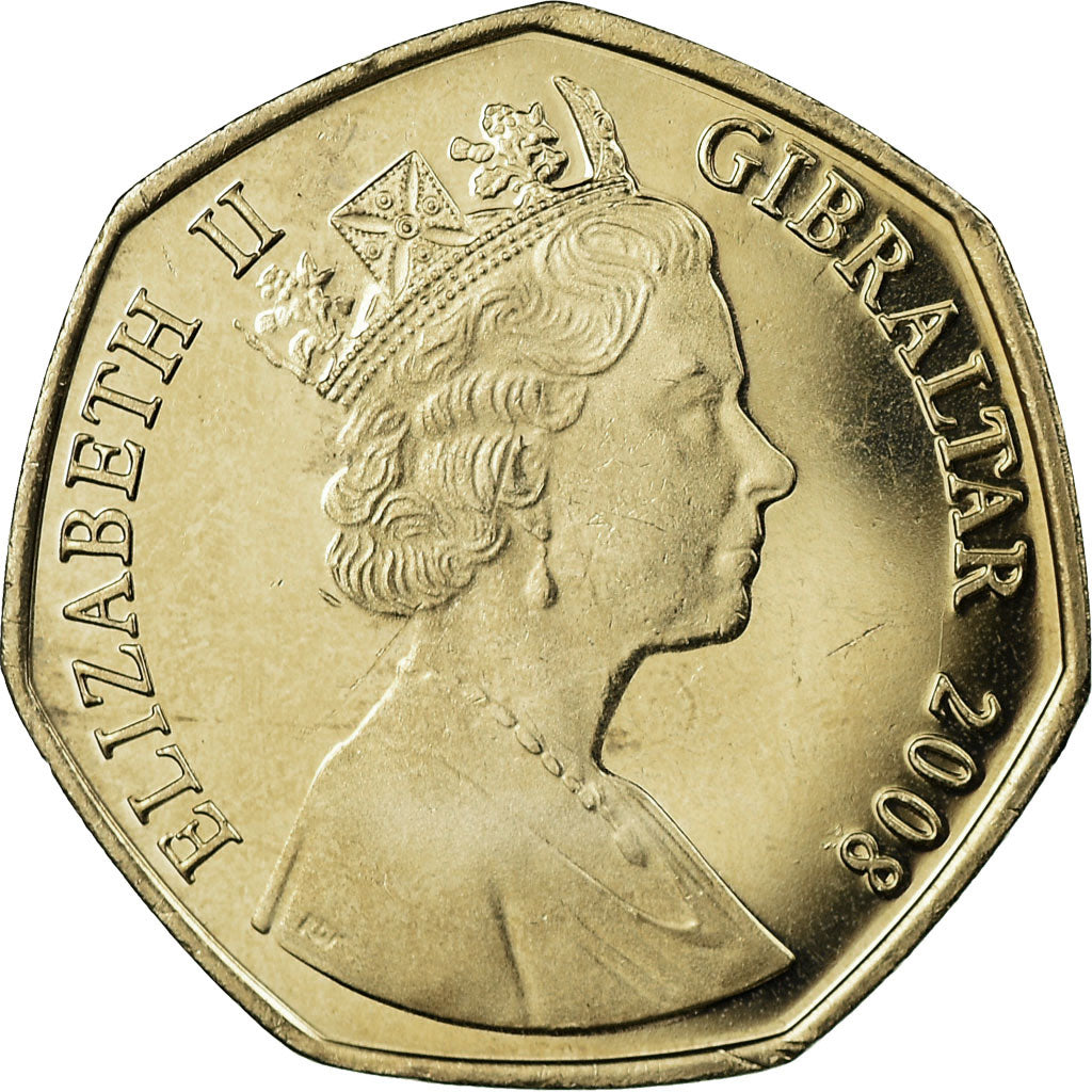 Coin, Gibraltar, Elizabeth II, 50 Pence, 2008, MS(63), Copper-nickel, KM:1089