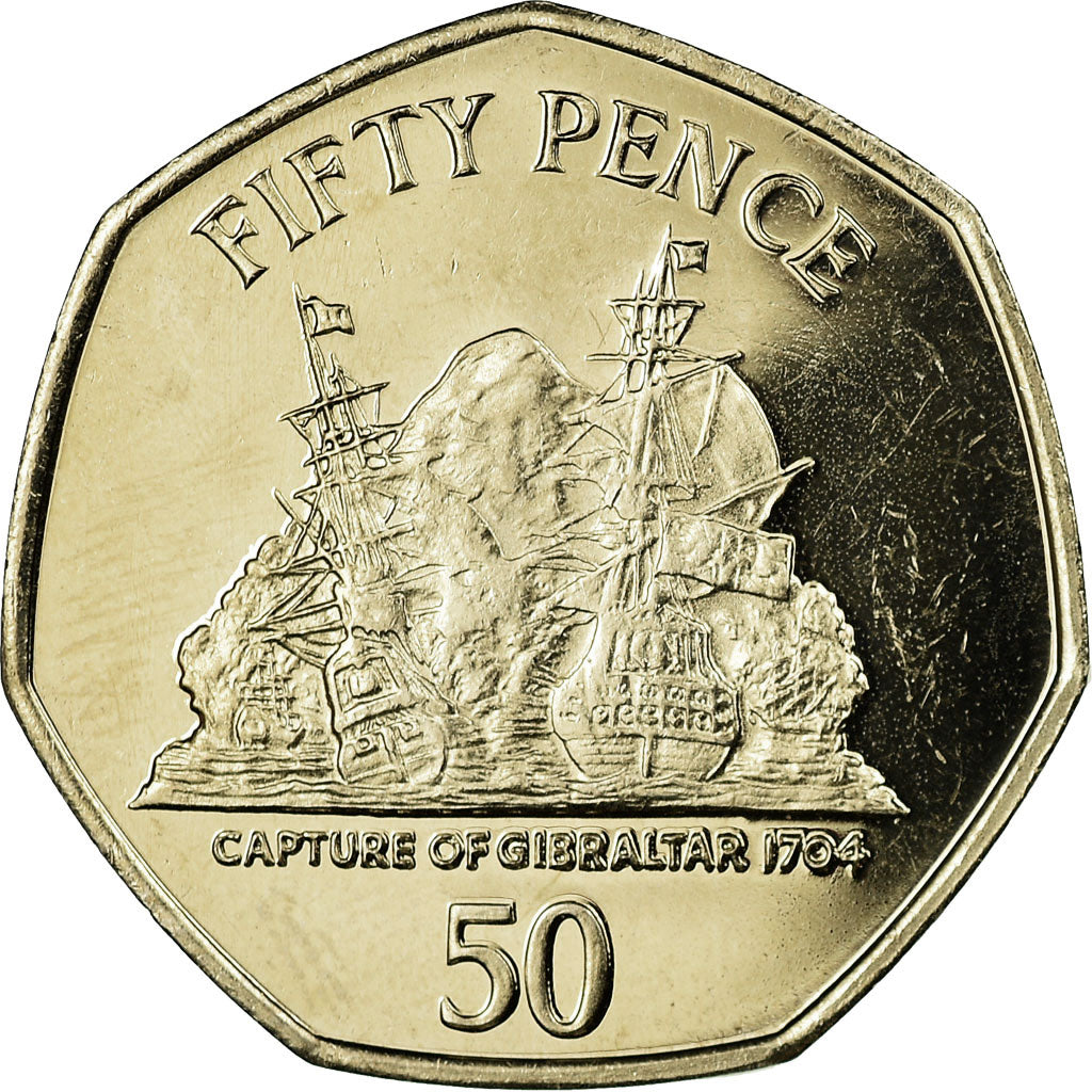 Coin, Gibraltar, Elizabeth II, 50 Pence, 2008, MS(63), Copper-nickel, KM:1089