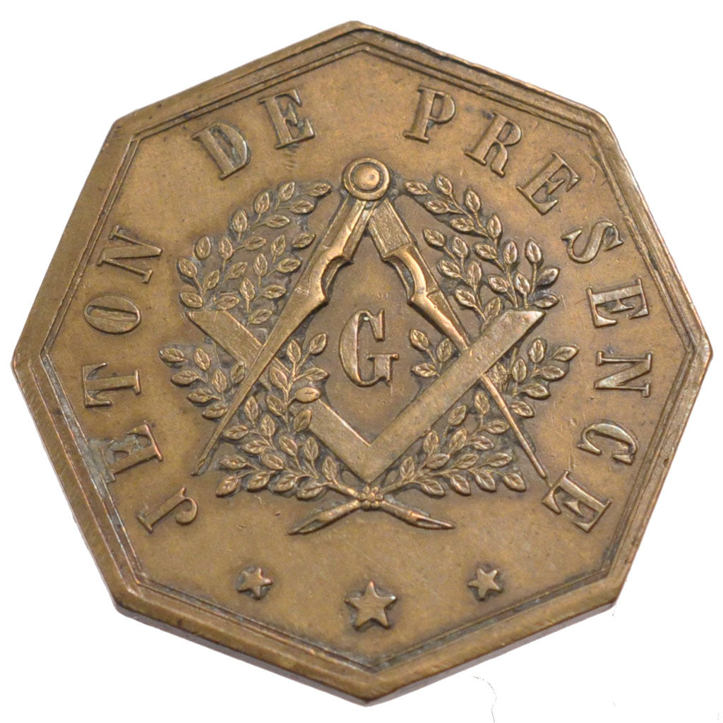 France, Masonic, Token, 1852, AU(55-58), Copper, 9.88