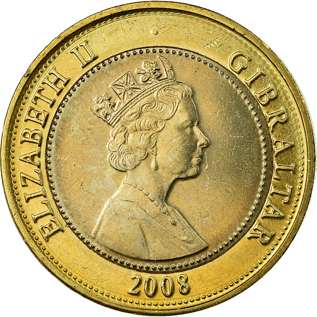 Coin, Gibraltar, Elizabeth II, 2 Pounds, 2008, AU(55-58), Bi-Metallic, KM:1092