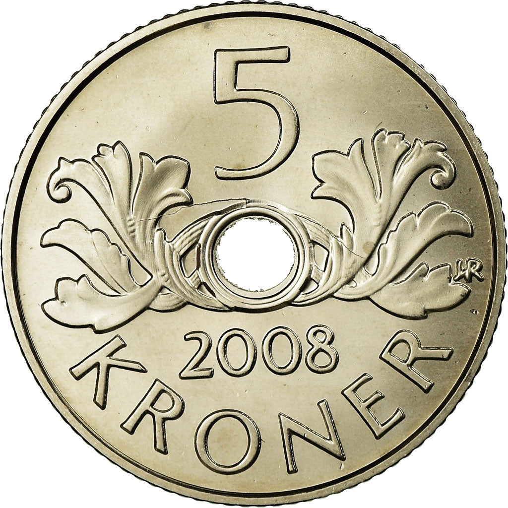 Coin, Norway, Harald V, 5 Kroner, 2008, MS(65-70), Copper-nickel, KM:463