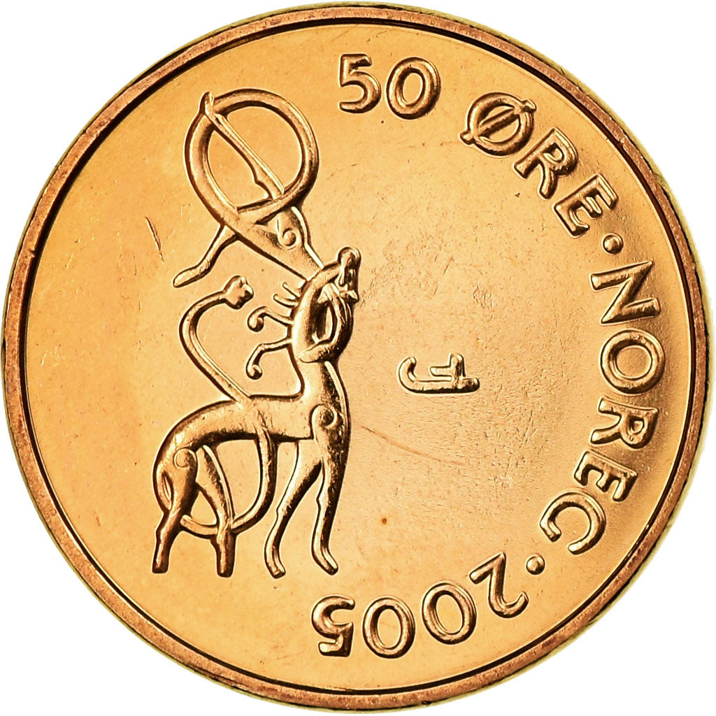 Coin, Norway, Harald V, 50 Öre, 2005, MS(65-70), Bronze, KM:460