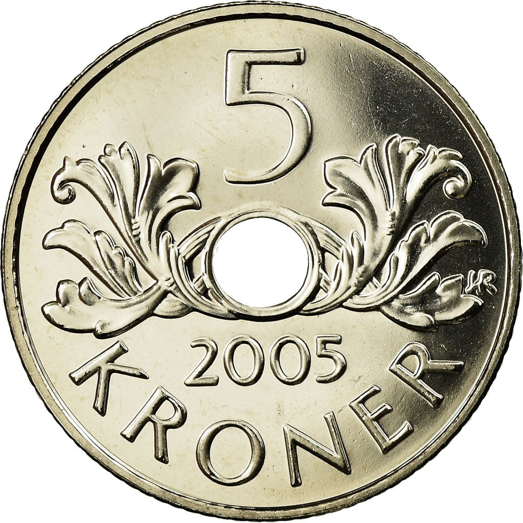 Coin, Norway, Harald V, 5 Kroner, 2005, MS(65-70), Copper-nickel, KM:463