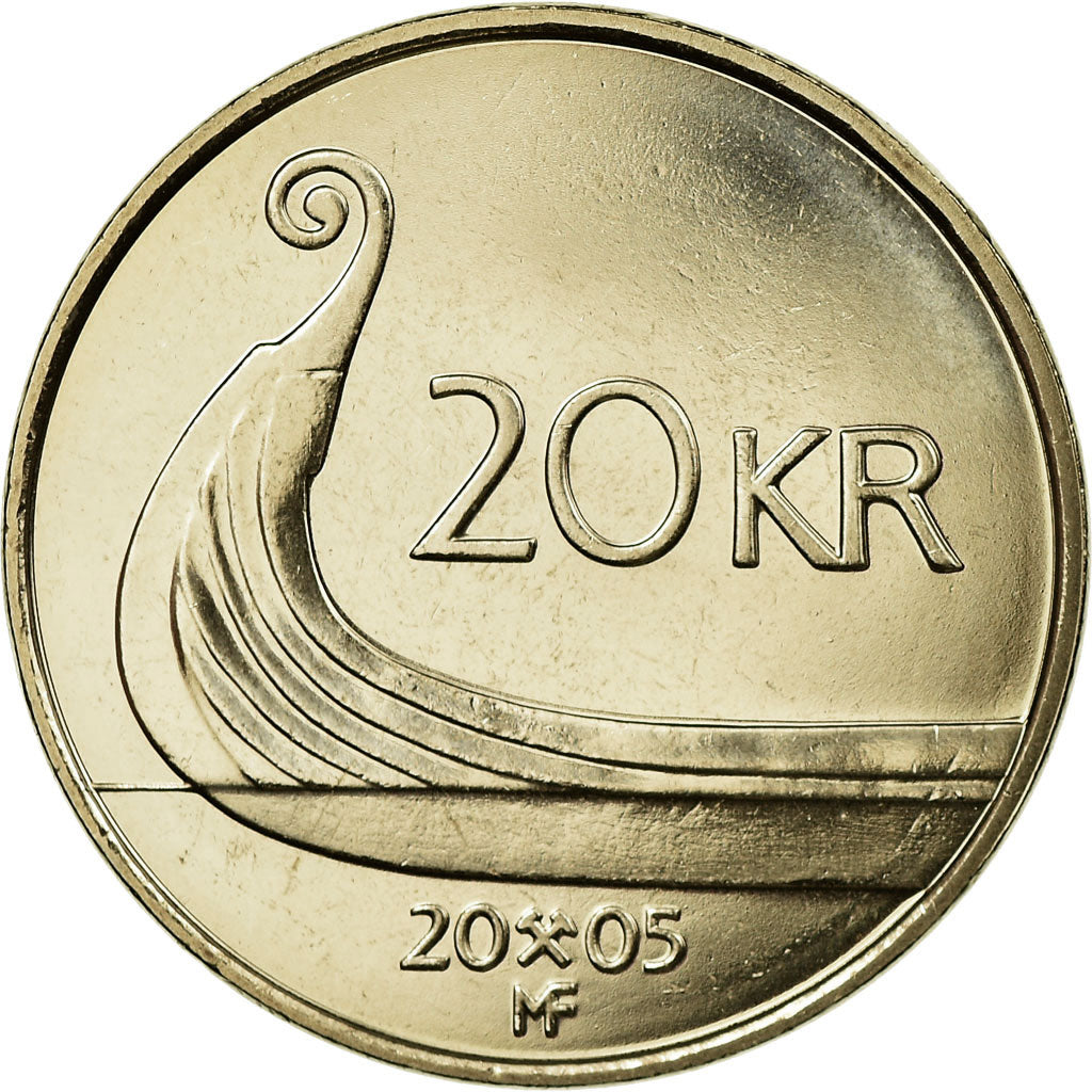 Coin, Norway, Harald V, 20 Kroner, 2005, MS(65-70), Nickel-brass, KM:453