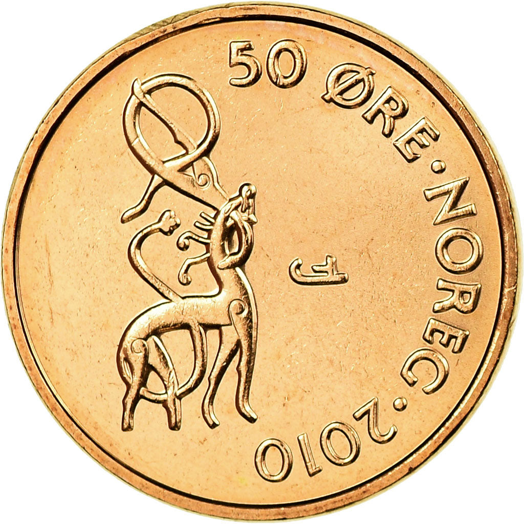 Coin, Norway, Harald V, 50 Öre, 2010, MS(63), Bronze, KM:460