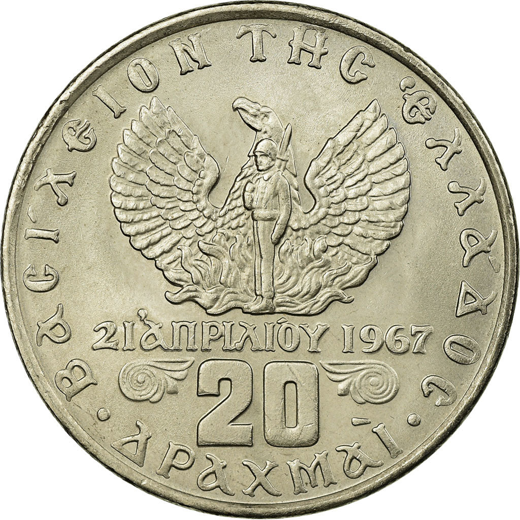 Coin, Greece, Constantine II, 20 Drachmai, 1973, AU(55-58), Copper-nickel