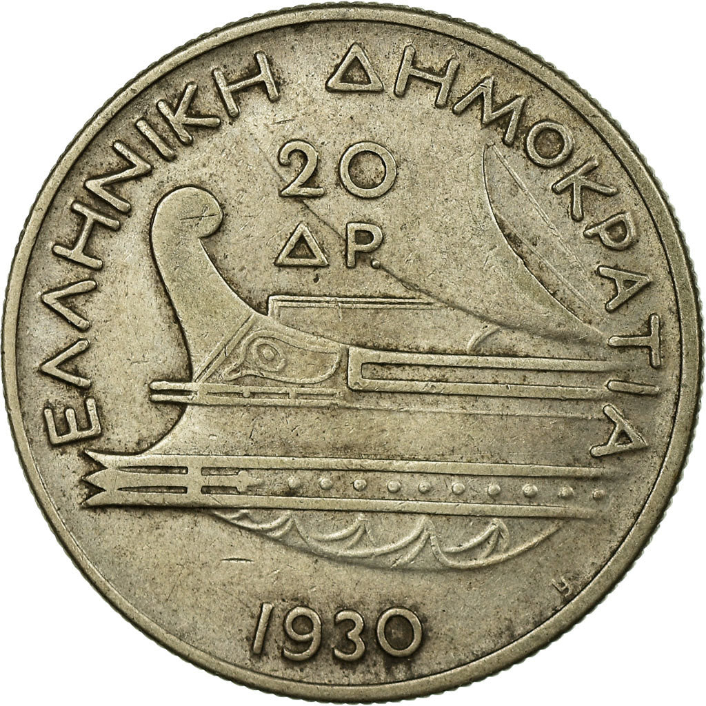 Coin, Greece, 20 Drachmai, 1930, VF(30-35), Silver, KM:73