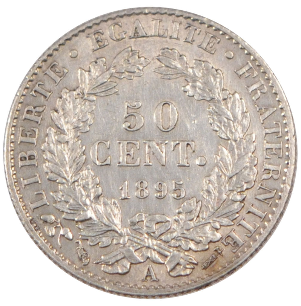 FRANCE, Cérès, 50 Centimes, 1895, Paris, KM #834.1, AU(55-58), Silver, 18, G...
